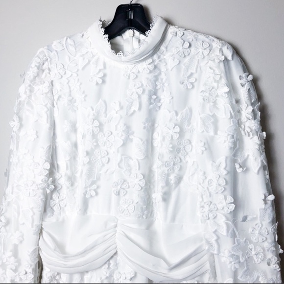 NWT BLUSH Lace Applique Mesh Ruffle Mini Dress - Picture 3 of 5